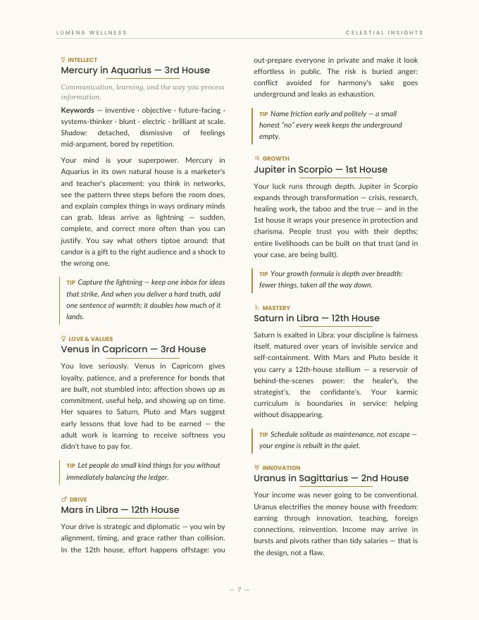 Sample planet-by-planet career interpretation from a reading